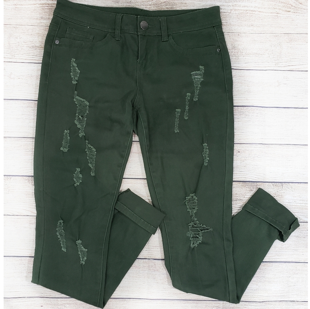 Rue21 Dark Army Green Distressed Jeans